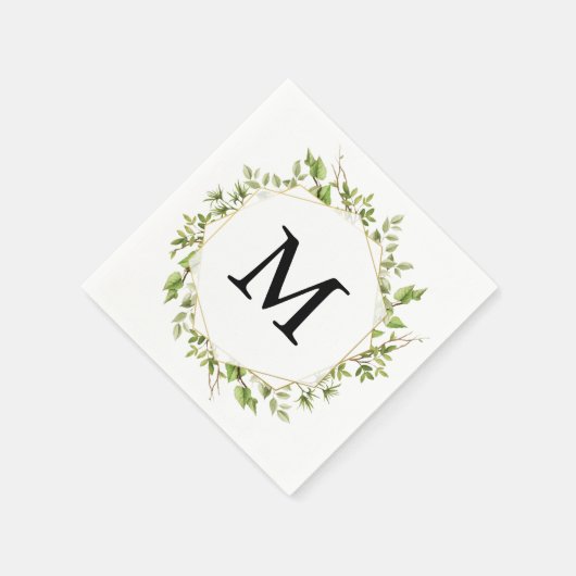 Serviette En Papier Bois vert Monogramme Cocktail Napkin (Coin)