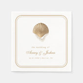 Serviette En Papier Boisson de mariage côtier Coquillage doré (Devant)