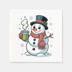 Serviette En Papier Boisson de Noël Bonhomme de Neige Buvant Matcha Ve