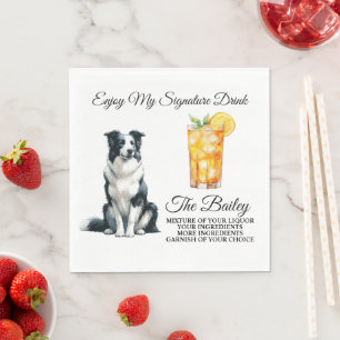 Serviette En Papier Boisson Signature Border Collie Mariage