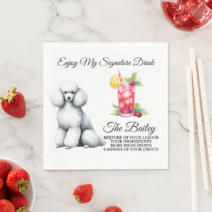 Serviette En Papier Boisson Signature Caniche Mariage Animal de Compag