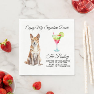 Serviette En Papier Boisson Signature Chien de Canaan Mariage Animal d