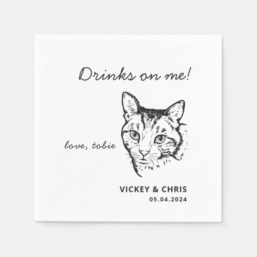 Serviette En Papier Boissons Cute Chat Sur Moi Mariage Animaux (Devant)
