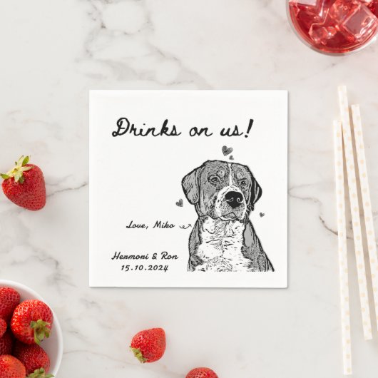 Serviette En Papier Boissons Offertes Personnalisé Chien Simple Mariag (En situation)