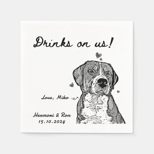 Serviette En Papier Boissons Offertes Personnalisé Chien Simple Mariag (Devant)