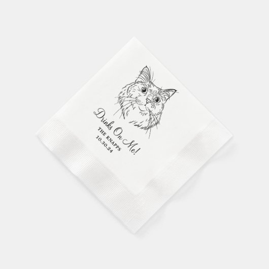 Serviette En Papier Boissons Sur Moi Chat Personnalisé Tirée Mariage (Coin)