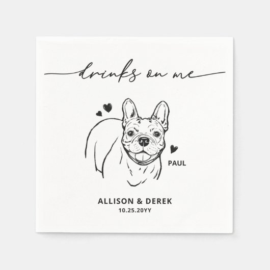 Serviette En Papier Boissons sur moi Chien Français Bulldog Mariage pe (Devant)