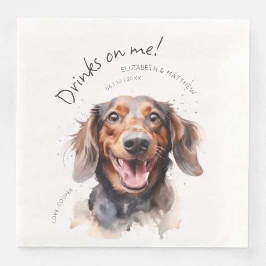 Serviette En Papier Boissons Sur Moi Dachshund Aquarelle Amusant chien (Devant)