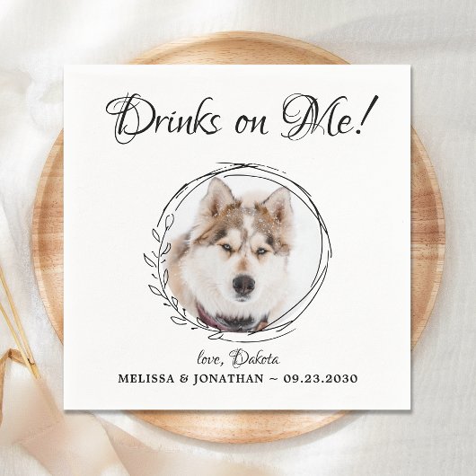 Serviette En Papier Boissons sur moi Élégant Mariage photo chien anima