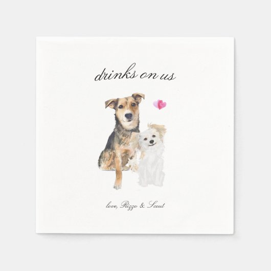 Serviette En Papier Boissons Sur Nous | Cute chien animal Mariage serv (Devant)