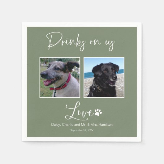 Serviette En Papier Boissons Sur Nous Pet Photo Mariage Calligraphie (Devant)