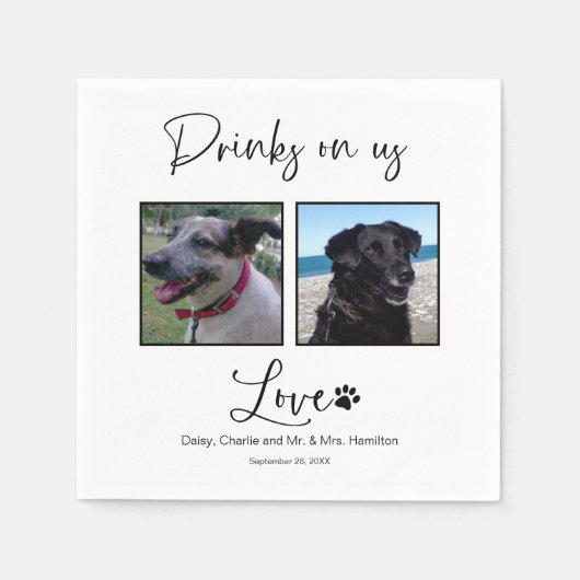 Serviette En Papier Boissons Sur Nous Pet Photo Mariage Calligraphie (Devant)