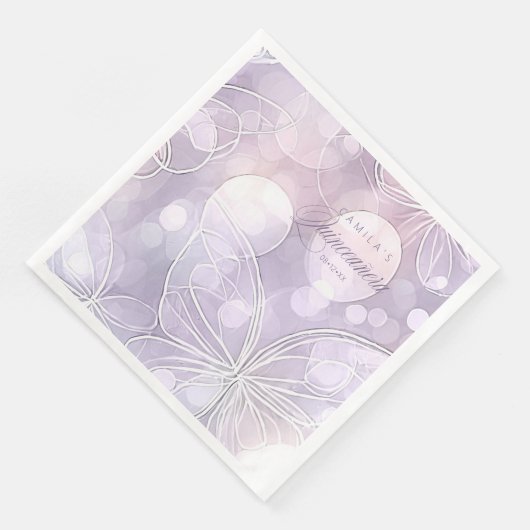 Serviette En Papier Bokeh et papillon Quinceanera Lavender ID1030 (Coin)