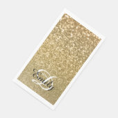 Serviette En Papier Bokeh Gold Parties scintillant Monogramme noir et  (Coin)