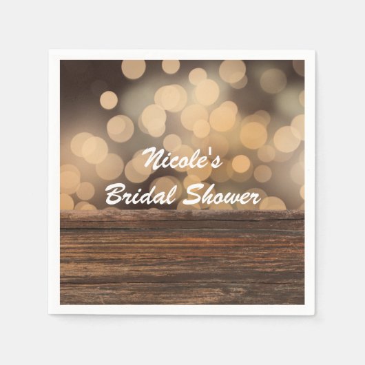 Serviette En Papier Bokeh Lights & Wood Rustic Sparkle Mariage (Devant)