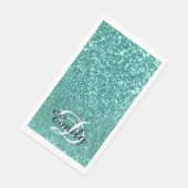 Serviette En Papier Bokeh Parties scintillant Turquoise Lumière Monogr (Coin)
