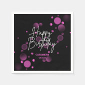 Serviette En Papier Bokeh rose moderne dégradé noir Joyeux anniversair (Devant)