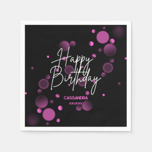 Serviette En Papier Bokeh rose moderne dégradé noir Joyeux anniversair