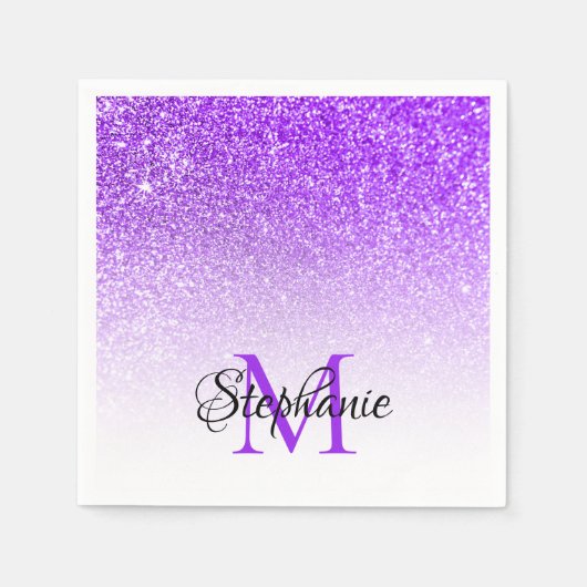 Serviette En Papier Bokeh Violet Parties scintillant Blanc Ombre Monog (Devant)