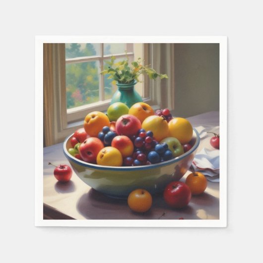 Serviette En Papier Bol de fruit sur table peinture à l'huile classiqu (Devant)