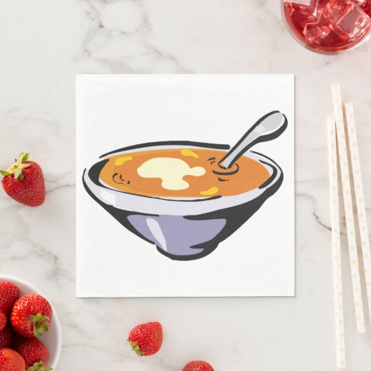 Serviette En Papier Bol soupe de tomate avec cuillère (En situation)