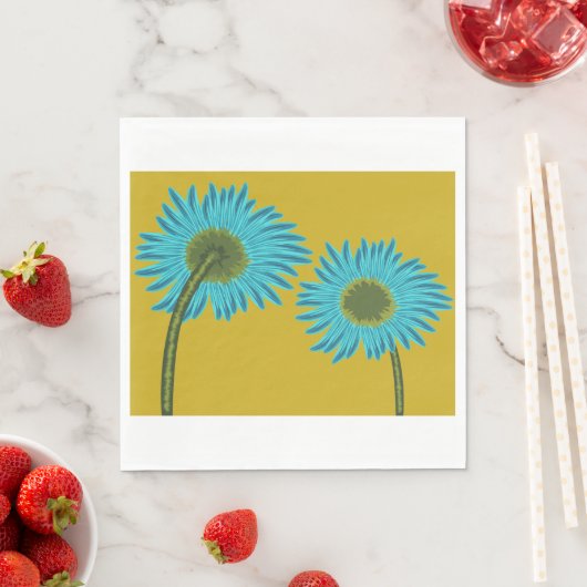 Serviette En Papier Bold Blue Daisy Art sur Mustard Yellow Arrière - p (En situation)