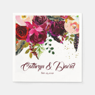 Serviette En Papier Bold Boho Burgundy Floral Mariage Personnalisé
