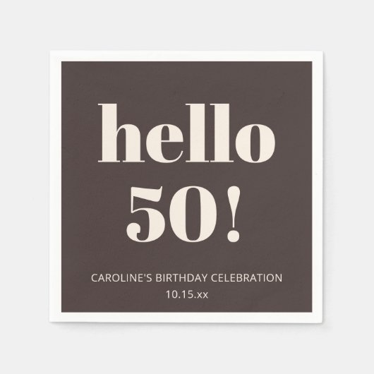 Serviette En Papier Bold Brown Cream Modern Chic 50th Birthday Party (Devant)