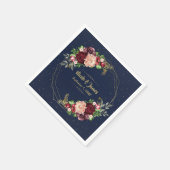 Serviette En Papier Bold Fall Floral Navy Blue Gold & Burgundy Mariage (Coin)