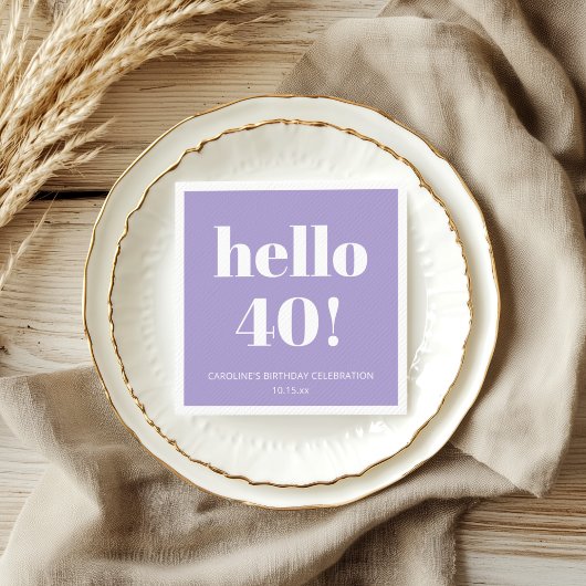 Serviette En Papier Bold Modern Lavender Purple 40th Birthday Party