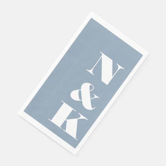 Serviette En Papier Bold Modern Monogram Initials Wedding Dusty Blue (Coin)