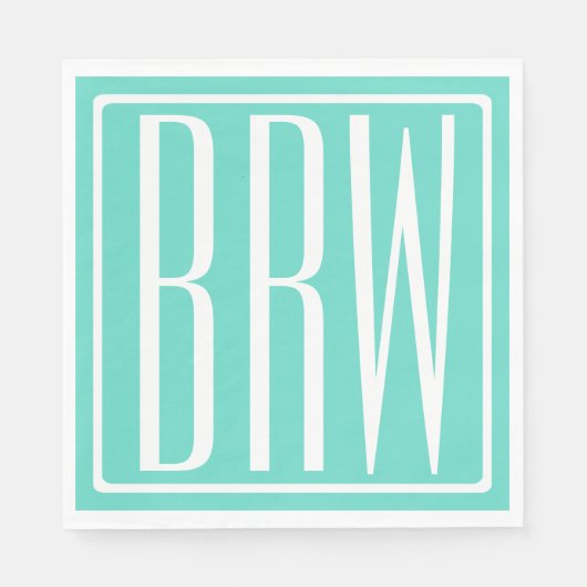 Serviette En Papier Bold Modern | White on aqua (Devant)
