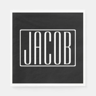 Serviette En Papier Bold & Modern Your name or Word   White On Black