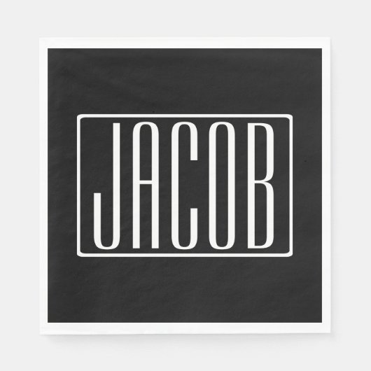 Serviette En Papier Bold & Modern Your name or Word | White On Black (Devant)