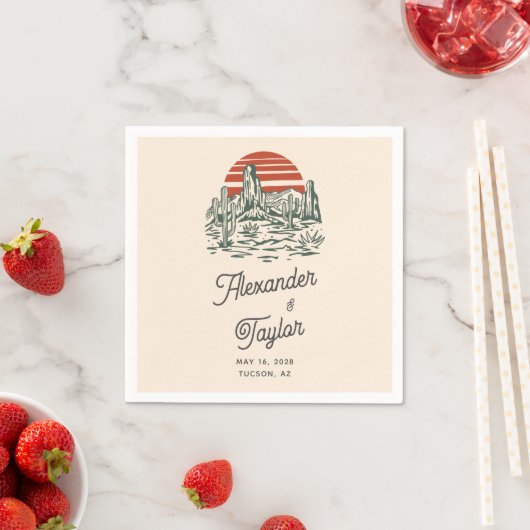 Serviette En Papier Bold Retro Saguaro Cactus Mariage paysage du déser (En situation)
