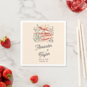 Serviette En Papier Bold Retro Saguaro Cactus Mariage paysage du déser