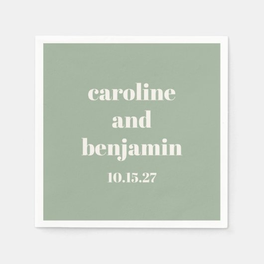 Serviette En Papier Bold Sage Green Chic Mariage moderne Personnalisé (Devant)