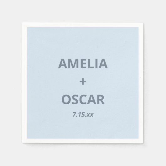 Serviette En Papier Bold Soft Blue Modern Wedding Names Date Custom (Devant)