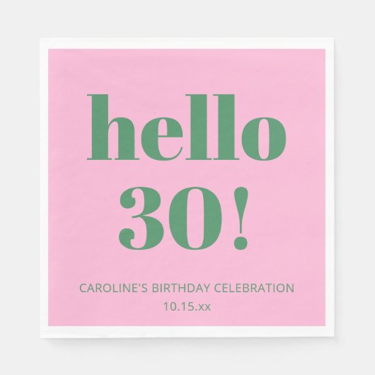 Serviette En Papier Bold Typography Pink Green Modern 30th Birthday  (Devant)