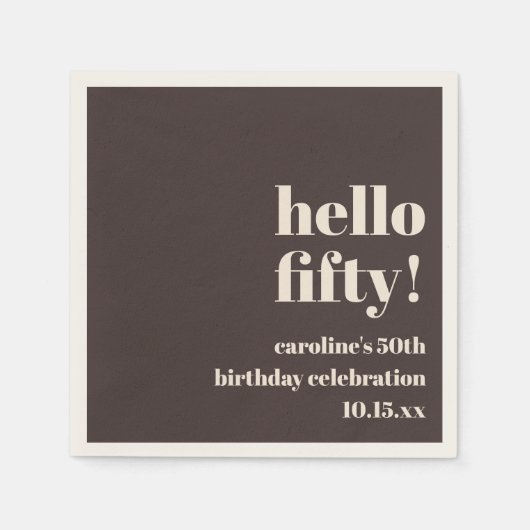 Serviette En Papier Bold Warm Brown Cute Modern Custom 50th Birthday (Devant)