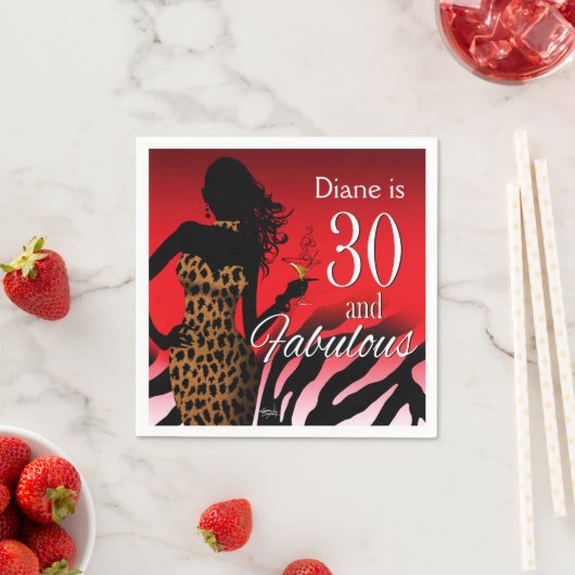 Serviette En Papier Bombshell Leopard 30e anniversaire | rouge (En situation)
