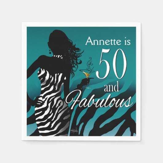 Serviette En Papier Bombshell Zebra 50e anniversaire | sarcelle (Devant)