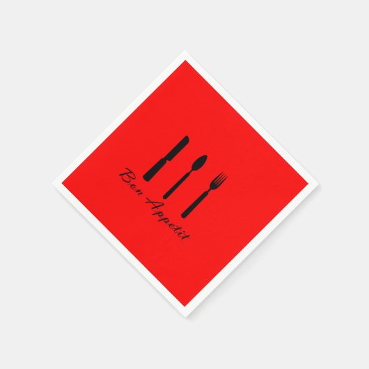Serviette En Papier Bon Appetit Black Silverware sur papier rouge Napk (Coin)
