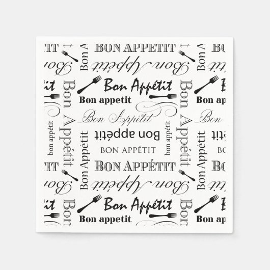 Serviette En Papier Bon Apppetit Classic Black and White Pattern (Devant)