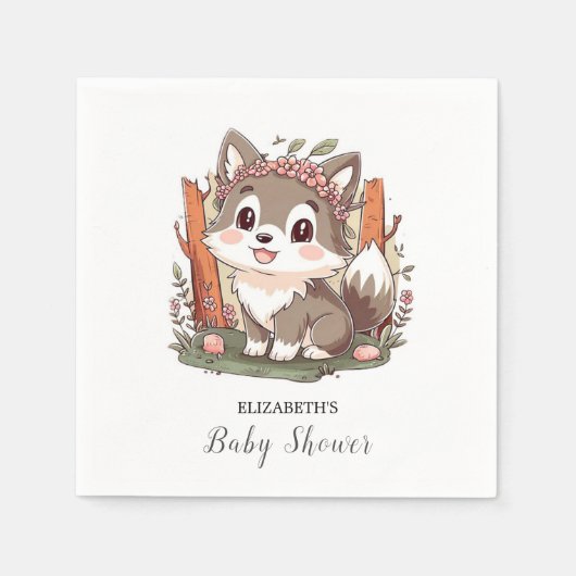 Serviette En Papier Bon Baby shower de loup mignon (Devant)