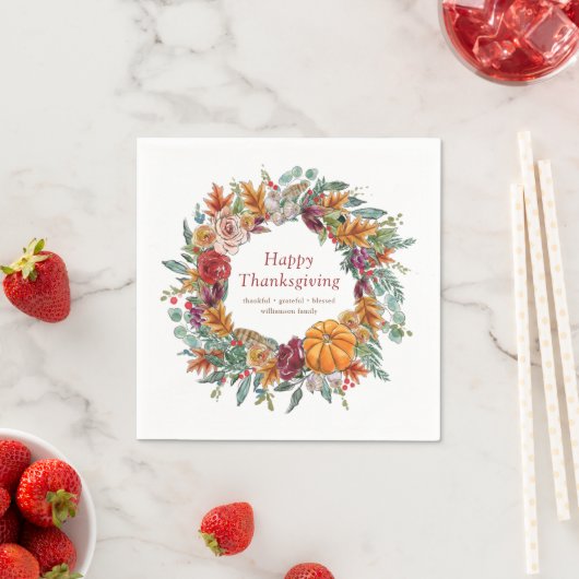 Serviette En Papier Bon thanksgiving aquarelle chute Citrouille couron (En situation)