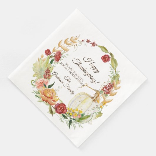 Serviette En Papier Bon thanksgiving Automne Blanc Citrouille Floral A (Coin)