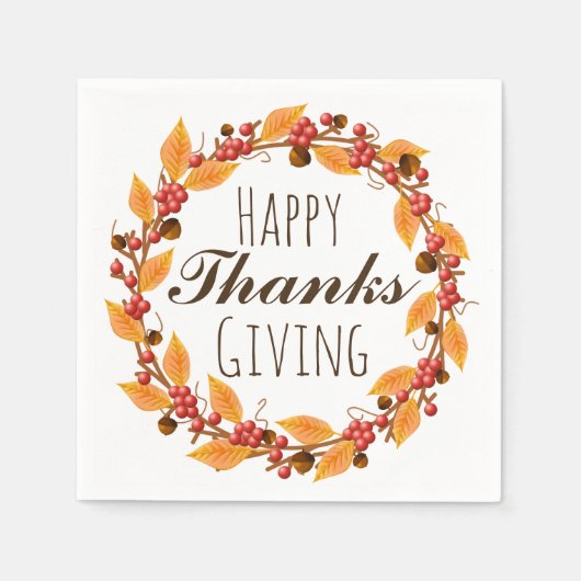 Serviette En Papier Bon thanksgiving automne Feuilles d'automne Wreath (Devant)