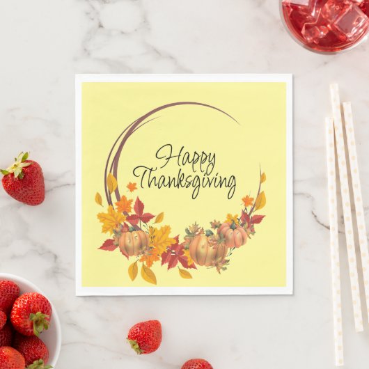 Serviette En Papier BON THANKSGIVING Automne laisse Citrouille Wreath (En situation)