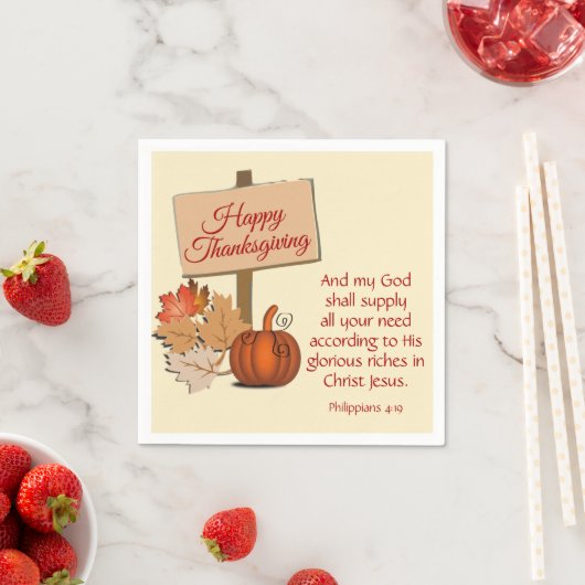 Serviette En Papier BON THANKSGIVING Citrouille Écriture papier (En situation)